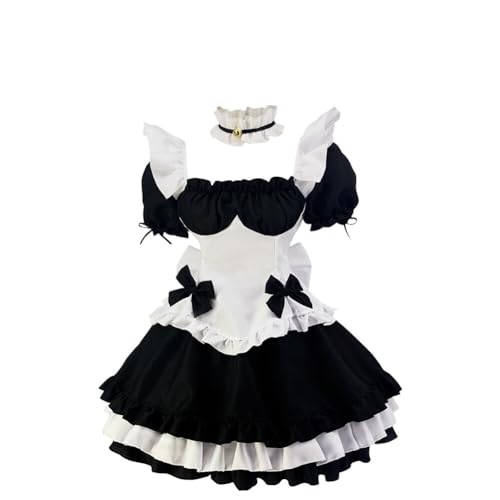 Asudaro Cosplay Prinzessin Kleid Dienstmädchen Uniform Lolita Cosplay Kleid Halloween Kostüm Niedlich Lolita Hase Maid Dress Halloween Maid Kostüm French Maid Cosplay Bögen Outfit Schwarz-Weiss von Asudaro