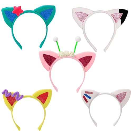 Asudaro Cute Katzenohren Haarband Katzenohren Stirnband Katzenohren Kopfschmuck Stirnband Karneval Maskerade Cosplay Niedlichen Plüsche Haar Clips 5STK von Asudaro