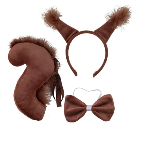 Asudaro Eichhörnchen Cosplay Ohren Stirnband Eichhörnchen-Ohr-Stirnband Schwanz Fliege Für Kinder Und Erwachsene Halloween Party Bequeme Kleidung von Asudaro