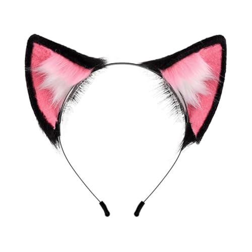 Asudaro Faschingskostüm,Cosplay Set und Schwanzset -Kostüm-Set Ohren, Stirnband und Schwanzkragen, Pfoten, Halsband, Cosplay-Halloween-Kostüm für Halloween Fasching Karneval Party Rosa Ohren von Asudaro