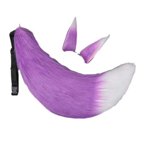 Asudaro Fuchsschwanz Plüsch Cosplay Fuchspelzschwanz Cosplay Kostüm Haarspangen-Set, Halloween-Tier-Stirnband, Plüschschwanz, Katzenohren, Füchse Wolf Ohren Schwanz Kostüm von Asudaro