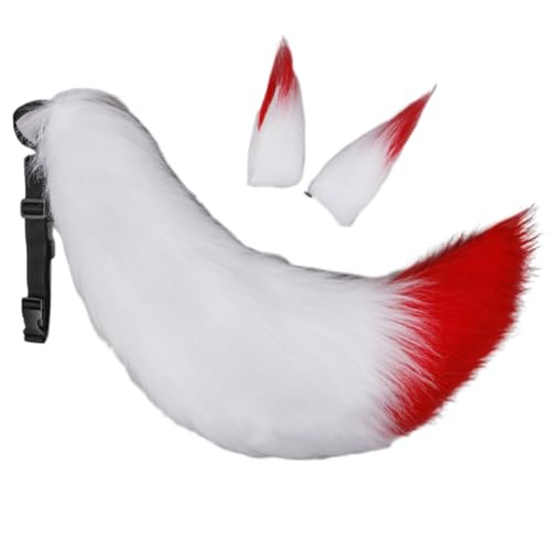 Asudaro Fuchsschwanz Plüsch Cosplay Fuchspelzschwanz Cosplay Kostüm Haarspangen-Set, Halloween-Tier-Stirnband, Plüschschwanz, Katzenohren, Füchse Wolf Ohren Schwanz Kostüm von Asudaro