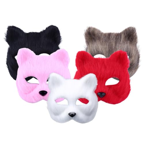 Asudaro Gesichtsmaske weiße Katze Tier Fuchs Wolf Maske Maskerade-Maske Cosplay-Kostüm Halloween Party Cosplay 5STK von Asudaro
