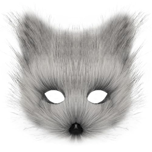 Asudaro Halloween Fuchsmaske Plüschfuchs Tier Künstlicher Fuchs Gesichtsbedeckung Maskerade Weihnachten Cosplay Kostüm Halbe Gesichtsmaske von Asudaro