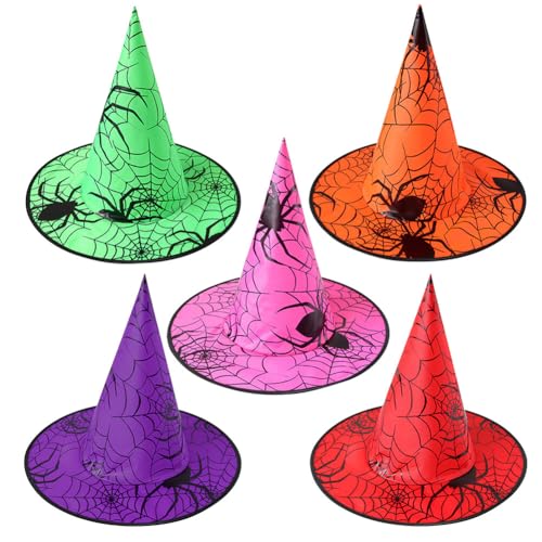 Asudaro Halloween Hexenhut Spinnennetz Hexenkappe Hexenhüte für Maskerade, Erwachsene, Cosplay-Kostüm-Zubehör Halloween-zubehör 5 STK von Asudaro