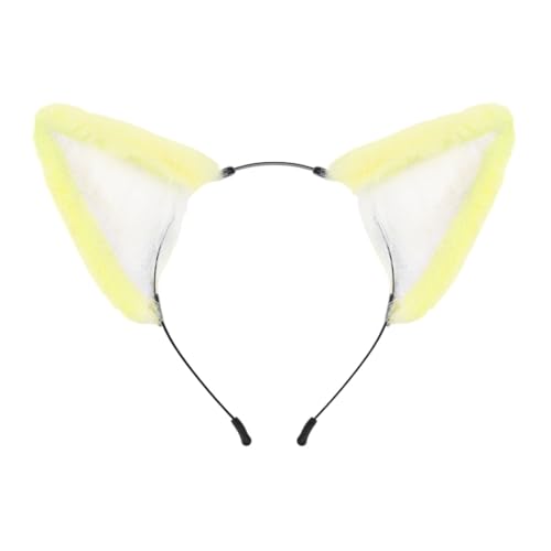 Asudaro Handgefertigtes katzenohren Fuchs Ohren Halloween Kostüm Zubehör Stirnband Fursuit Kopfbedeckung Cosplay Kostüm Party Zubehör Damen und Kinder Mottoparty, Karneval Gelb von Asudaro