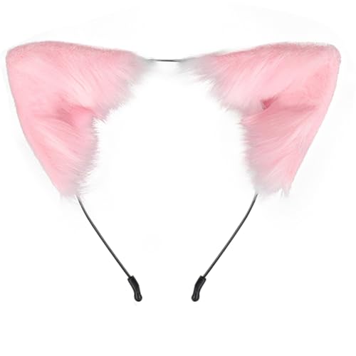 Asudaro Handgefertigtes katzenohren Fuchs Ohren Halloween Kostüm Zubehör Stirnband Fursuit Kopfbedeckung Cosplay Kostüm Party Zubehör Damen und Kinder Mottoparty, Karneval Rosa von Asudaro