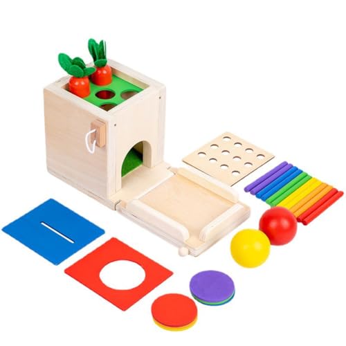 Asudaro Holz 4-in-1 Spielzeug Box,Montessori Baby Spielzeug,4-in-1 Baby Motorik Spielzeug,Holzspielzeug Sortierspiel Lernspielzeug,Karotten Ernte Spiel Sortierung Puzzles Münze,Für Mädchen Jungen von Asudaro