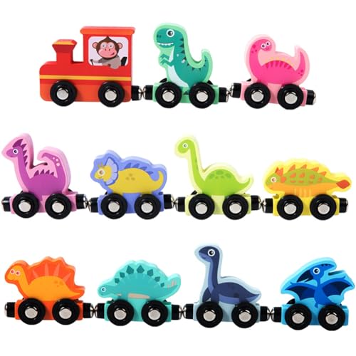 Asudaro Holz-Dinosaurier-Eisenbahn-Set,pädagogisches Kinderspielzeug,Regenbogen-Digitaleisenbahnschienen,Montessori Holzspielzeug Baby Kinderspielzeug Zug Fahrzeuge,für Jungen und Mädchen,Geschenke von Asudaro