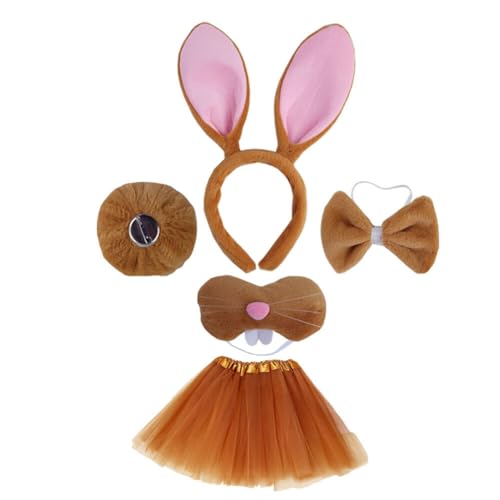 Asudaro Kaninchen-Häschen-Cosplay-Zubehör Ostern-Kaninchen-Kostüm-Häschen-Verkleidung Zubehör-Set Hasenohren, Nase, Fliege Schwanz Tutu für Weihnachten, Ostern, Feiertage, Geburtstag, Party-Zubehör von Asudaro