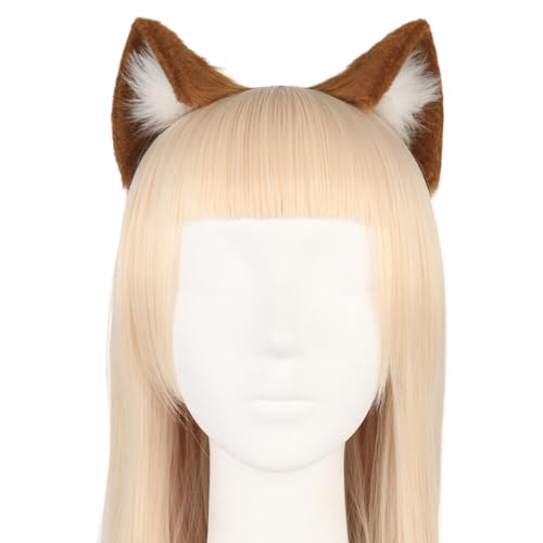 Asudaro Katze Fuchs Wolf Ohren Flauschige Katze Ohr Stirnband Kawaii Haarband Tier Cosplay Katze Wolf Fuchs Hund Ohren Haarband Stirnband Party Kostüm Zubehör Braun weiß von Asudaro