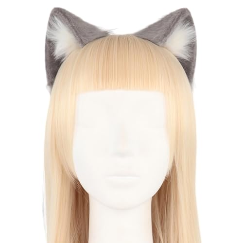 Asudaro Katze Fuchs Wolf Ohren Flauschige Katze Ohr Stirnband Kawaii Haarband Tier Cosplay Katze Wolf Fuchs Hund Ohren Haarband Stirnband Party Kostüm Zubehör Grau von Asudaro