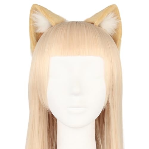 Asudaro Katze Fuchs Wolf Ohren Flauschige Katze Ohr Stirnband Kawaii Haarband Tier Cosplay Katze Wolf Fuchs Hund Ohren Haarband Stirnband Party Kostüm Zubehör Kamel Weiß von Asudaro