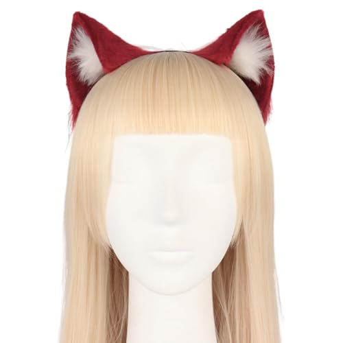 Asudaro Katze Fuchs Wolf Ohren Flauschige Katze Ohr Stirnband Kawaii Haarband Tier Cosplay Katze Wolf Fuchs Hund Ohren Haarband Stirnband Party Kostüm Zubehör Rot-Weiss von Asudaro