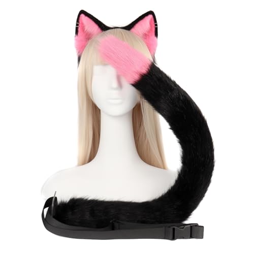 Asudaro Katzenohren Haarreif,Anime Katze Cosplay,Katze Ohr Stirnband Haarband mit Katzen Haarreif Katzeohren Anime Katze Cosplay für Kinder Erwachsene Halloween Cosplay Schwarzrosa von Asudaro