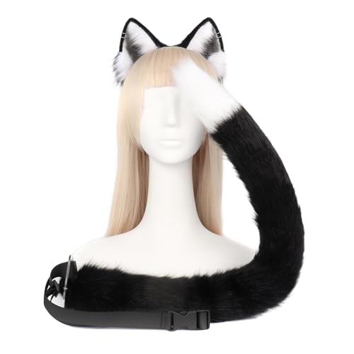 Asudaro Katzenohren Haarreif,Anime Katze Cosplay,Katze Ohr Stirnband Haarband mit Katzen Haarreif Katzeohren Anime Katze Cosplay für Kinder Erwachsene Halloween Cosplay Schwarzweiß von Asudaro