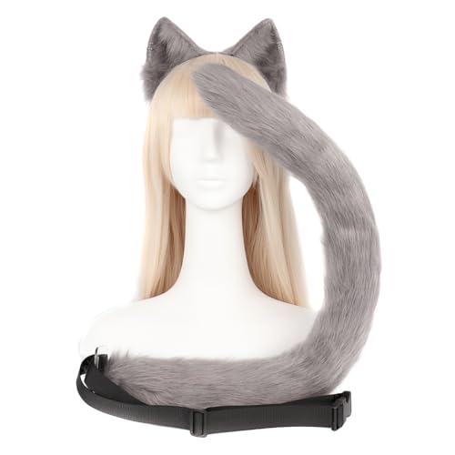 Asudaro Katzenohren Haarreif,Anime Katze Cosplay,Katze Ohr Stirnband Haarband mit Katzen Haarreif Katzeohren Anime Katze Cosplay für Kinder Erwachsene Halloween Cosplay grau von Asudaro