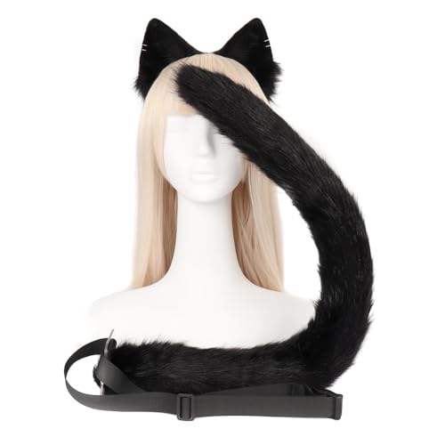 Asudaro Katzenohren Haarreif,Anime Katze Cosplay,Katze Ohr Stirnband Haarband mit Katzen Haarreif Katzeohren Anime Katze Cosplay für Kinder Erwachsene Halloween Cosplay schwarz von Asudaro