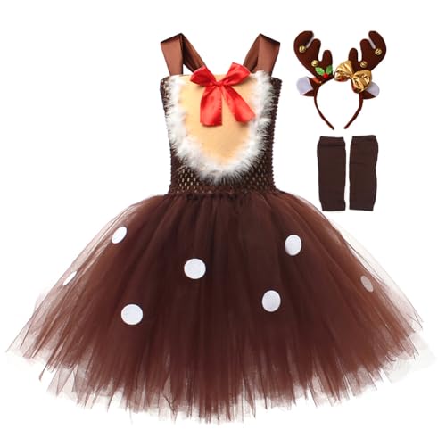 Asudaro Kostüm Rentier für Mädchen, Kleid mit Tüllrock, Mädchen Ärmellos Kleid,Tutu, Weihnachts-Rentier-Kostüm,Reh Kostüm Kinder Mädchen,für Weihnachten, Karneval, Mottoparty(L) von Asudaro