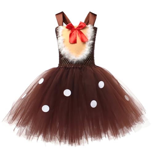 Asudaro Kostüm Rentier für Mädchen, Kleid mit Tüllrock, Mädchen Ärmellos Kleid,Tutu, Weihnachts-Rentier-Kostüm,Reh Kostüm Kinder Mädchen,für Weihnachten, Karneval, Mottoparty(XXL) von Asudaro