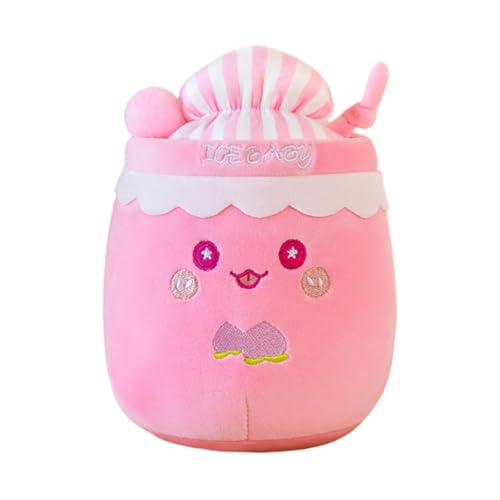 Asudaro Kuscheltier Milchtee, Ice Bubble Tea Cup Plüschtierkissen Gefülltes Bubble Tea Cup Plüschkissen Spielzeug Umarmungskissen für Kinder und Mädchen,Rosa 22cm von Asudaro