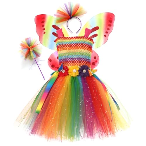 Asudaro Mädchen Cosplay Costume Ballkleid,Regenbogenelf Prinzessin Kostüm Kleid,Karneval Verkleidung Party Prinzessin Kleid,Karnival Cosplay Partykleid für Mädchen Hochzeit Geburtstag Feiertag(L) von Asudaro