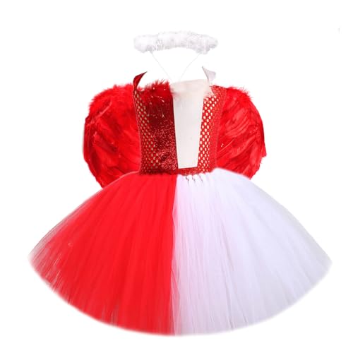 Asudaro Mädchen Engel und Teufel Kostüm,Kleid mit Tüllrock, Mädchen Ärmellos Kleid,Kleid Party Cosplay Festlich Karneval,Kinder Verkleidung,für Weihnachten Rollenspiele Verkleidung Karneval(XXL) von Asudaro