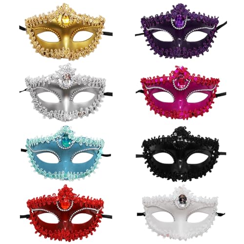 Asudaro Maskenball-Gesichtsbedeckung, 8 Stück, Kristall-Halbgesichts-Gesichtsbedeckung aus Kunststoff mit Spitzenpailletten für Damen, Modenschau, Tanzauftritt, Maskerade, Halloween, Feier, Party von Asudaro