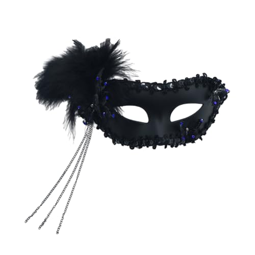 Asudaro Maskenball-Maske 1/4 Stück Gesichtsbedeckung mit seitlichen Federn und Strasssteinen, Halbmaske aus Kunststoff, Augenbedeckung,Kette,Quaste,Prinzessinnen-Gesichtsbedeckung für Cosplay Party von Asudaro