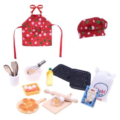 Asudaro Miniatur Tisch Puppenhaus Miniatur Lebensmittel Puppenhaus Zubehör Weihnachtselfen-Koch- und Backset für Kinder Mädchen Jungen Puppenhaus Dekor von Asudaro