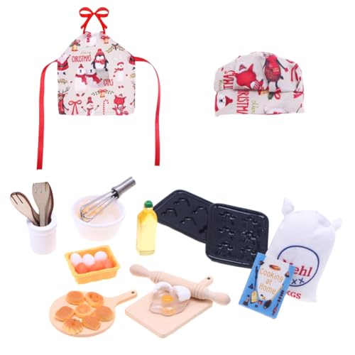 Asudaro Miniatur Tisch Puppenhaus Miniatur Lebensmittel Puppenhaus Zubehör Weihnachtselfen-Koch- und Backset für Kinder Mädchen Jungen Puppenhaus Dekor von Asudaro