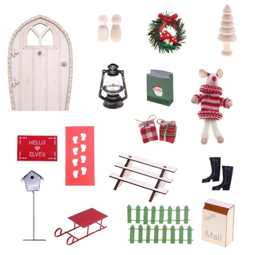 Asudaro Modell Spielzeug Weihnachtswichtel Komplettset Tür 16pcs Miniatur Puppenhaus, Weihnachtsdeko Kunst Liefert Miniatur Dekoration Mini Ornament von Asudaro