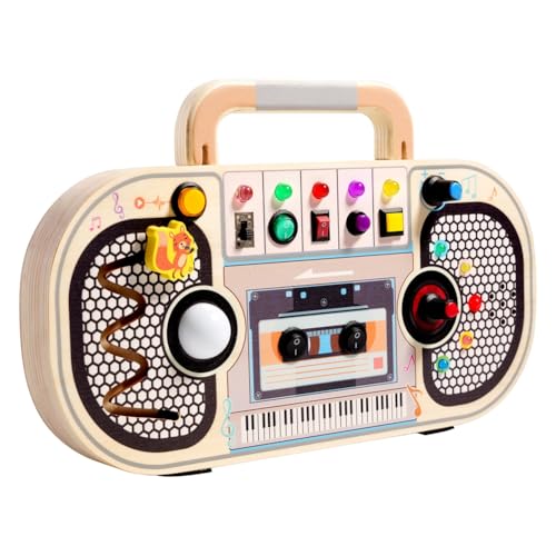 Asudaro Montessori Busy Board Holz Radio Spielzeug Voice Recorder Busy Board,Kassettenrekordern, drahtlosen Telegraphen,Activity Board Motorikspielzeug,Holzspielzeug Sensorik Spielzeug Lernspielzeug von Asudaro