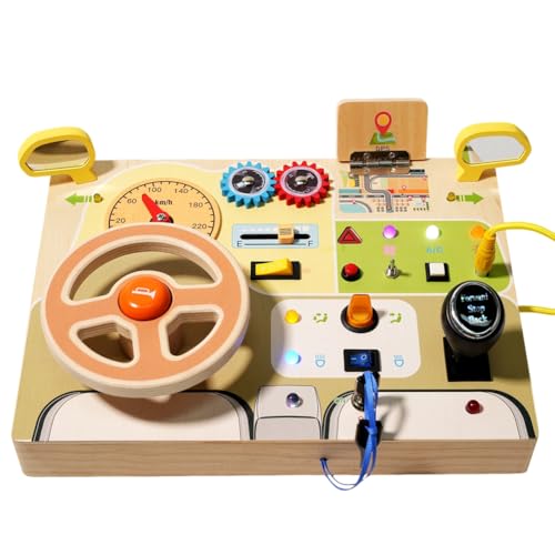 Asudaro Montessori Spielzeug Busy Board,Activity Board Motorikspielzeug,Holzspielzeug Sensorik Spielzeug Lernspielzeug, Lichtern Holzspielzeug Motorikspielzeug,Musikalisch Activity BoardLenkrad Serie von Asudaro