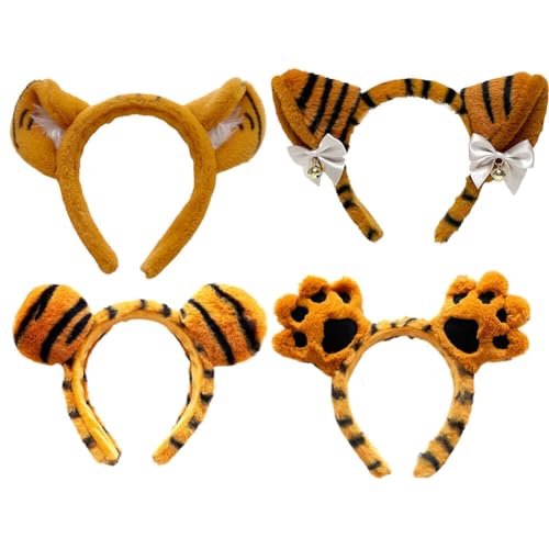 Asudaro Plüsch Tiger Kopfbedeckung Tiger Stirnband Tierohren für Damen, rutschfest, modisch, Damen-Stirnbänder Paw Stirnbänder Party Haarband von Asudaro