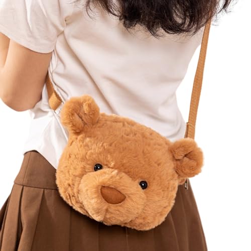 Asudaro Plüschbraune Bärentasche,20 cm x 15 cm Plüsch Bär Tasche Plüsch Umhängetasche Damen Plüsch Tasche Puffer Bag Kawaii Puffy Aesthetic Flauschige Tasche Plüschtasche Schultertasche von Asudaro