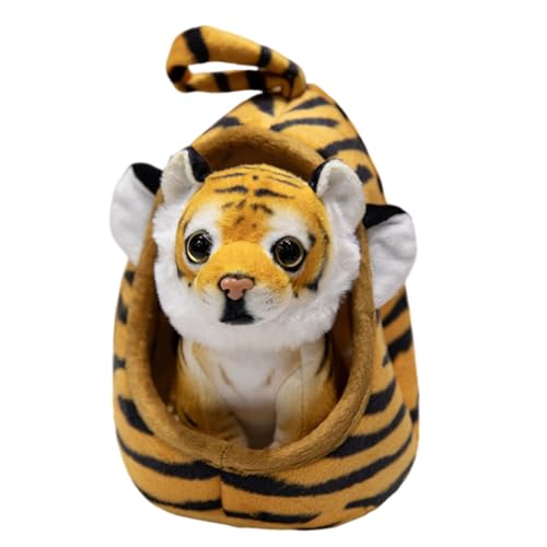 Asudaro Plüschtiere,18cm Haustiernest Plüschtier Löwe/Giraffe/Leopard/Brauner Tiger/Weißer Tiger+Wowo Plüschtiernest Spielzeug Hängedekoration für Kinder Mädchen Jungen von Asudaro