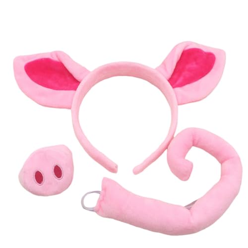 Asudaro Schwein Kostüm Set, Ohren Schwanz und Fliege Set,für Erwachsene Kinder Karneval Halloween Maskerade Kindergeburtstag,Schweinchen-Kostüm-Set von Asudaro