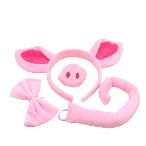 Asudaro Schwein Kostüm Set, Ohren Schwanz und Fliege Set,für Erwachsene Kinder Karneval Halloween Maskerade Kindergeburtstag,Schweinchen-Kostüm-Set von Asudaro