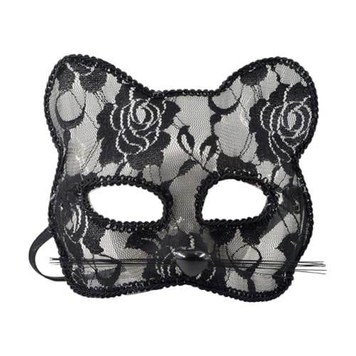 Asudaro Spitzenmaske, Maskerade Spitze Katzengesichtsbedeckung Gesichtsdekoration Make-up Katzenblumenspitze Gesichtsbedeckung für Halloween Rollenspielbälle Performance Maskerade Party von Asudaro