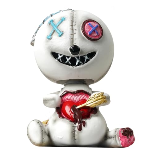 Asudaro Voodoo-Puppe Federschüttelkopf Voodoo-Puppe Auto-Armaturenbrett-Dekoration Horror-Voodoo-Figur Ornament Niedliche Wackelkopf-Ornamente für Schreibtisch Innenbereich Halloween Heimdekoration von Asudaro