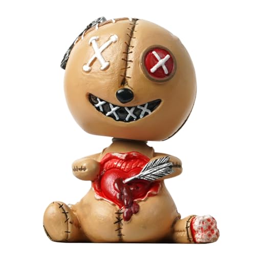 Asudaro Voodoo-Puppe Federschüttelkopf Voodoo-Puppe Auto-Armaturenbrett-Dekoration Horror-Voodoo-Figur Ornament Niedliche Wackelkopf-Ornamente für Schreibtisch Innenbereich Halloween Heimdekoration von Asudaro