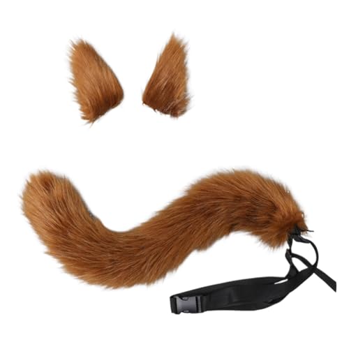 Asudaro Wolf Ohren Schwanz Kostüm Handgefertigtes Fuchs Wolf Ohren Set aus Schwanz und Ohren für Halloween-Party, Anime-Cosplay-Kostüm von Asudaro