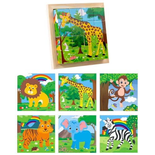 Asudaro Würfelpuzzle Holz,Vorschule Lernspielzeug,3D Würfelpuzzle Puzzlespiele,Holzspielzeug Bilderwürfel Holzpuzzle,Montessori Holzpuzzle Lernspielzeug für Kinder Jungen und Mädchen,Dschungel Serie von Asudaro