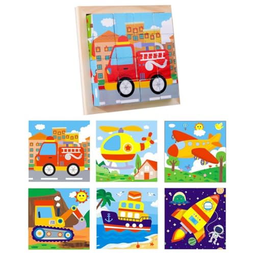 Asudaro Würfelpuzzle Holz,Vorschule Lernspielzeug,3D Würfelpuzzle Puzzlespiele,Holzspielzeug Bilderwürfel Holzpuzzle,Montessori Holzpuzzle Lernspielzeug für Kinder Jungen und Mädchen,Transport Serie von Asudaro