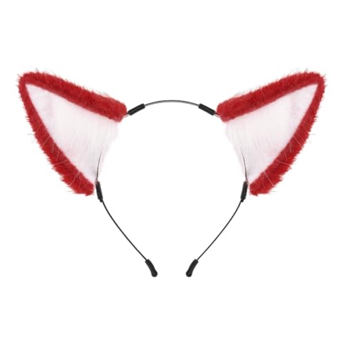 Asudaro katzenohren Fuchs Ohren Halloween Kostüm Zubehör Stirnband Fursuit Kopfbedeckung Cosplay Kostüm Party Zubehör Damen und Kinder Mottoparty, Karneval Rot von Asudaro