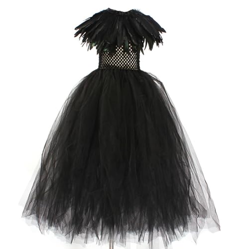 Asudaro shawlHexen Kostüm Mädchen,Kleid mit Schwarz Tüllrock,Kleid Party Cosplay Festlich Karneval,Kinder Verkleidung langer Rock,für Weihnachten Rollenspiele Verkleidung Karneval mit Schal(M) von Asudaro