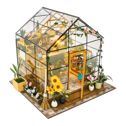 Book Nook DIY Puppenhaus Kit,Miniature Greenhouse Kit,Blumenzimmer Bücherecke mit LED-Leuchten Werkzeuge und Zubehör,DIY Miniatur Puppenhaus Bücherecke Bibliothek Häuser Modellbausätze von Asudaro