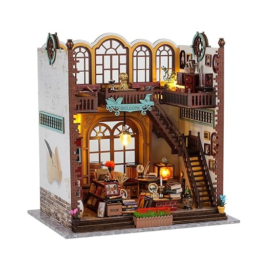 Book Nook Kit,DIY Miniatur Puppenhaus Kit 3D Holzpuzzle Buchecke Bücherregal Dekoration Geschenk Bücherecke Bibliothek Häuser Modellbausätze für Jugendliche und Erwachsene(Magischer Buchladen+Kleber) von Asudaro