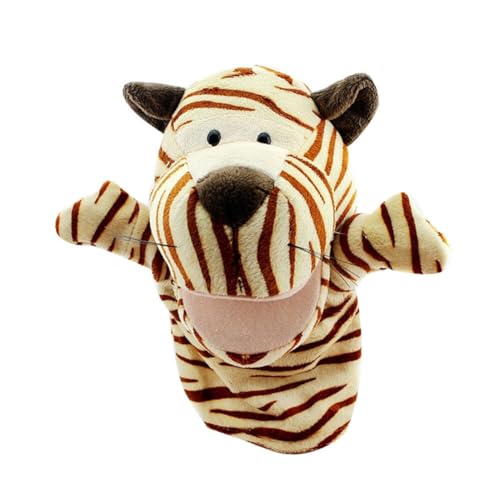 Cartoon Tier Plüsch Handpuppe, die Mund öffnen kann Niedliche Fingertiere Baby Story Time Requisiten Spielhandschuh Klein Tier Fingerpuppe für Geschichtenerzählen Lehre Vorschule Geschenke Beige Tiger von Asudaro